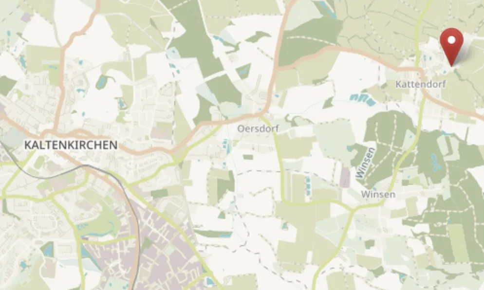 Kartenansicht mit Marker auf dem Gästehaus Kattendorf und westlich davon Kaltenkirchen